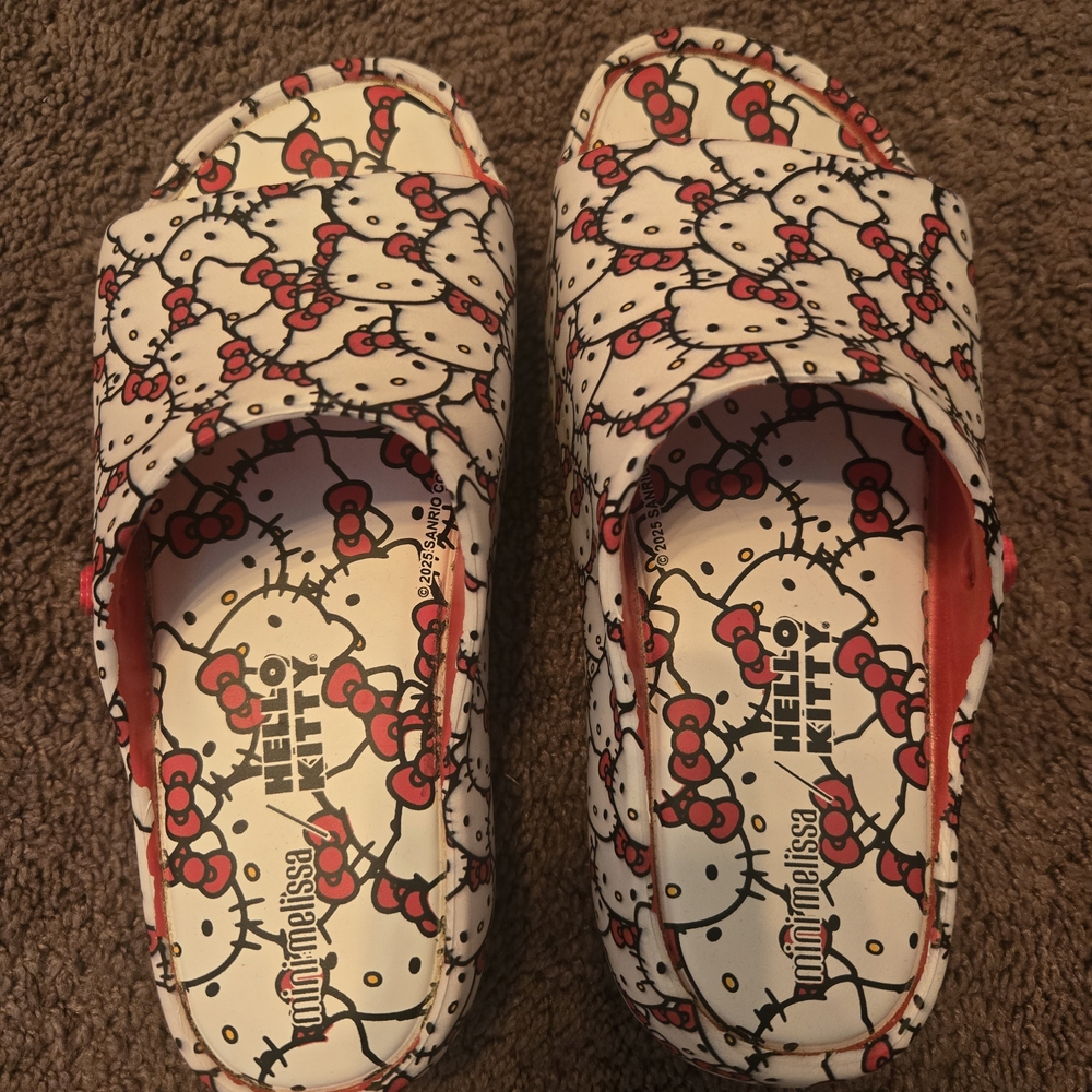 Melissa Kids Hello Kitty White and Red Slide Sandals